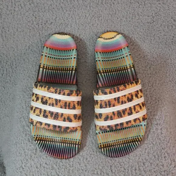 Adidas Adilette Slides Mens 9 Brazilian Leopard Sandals - Picture 3 of 9